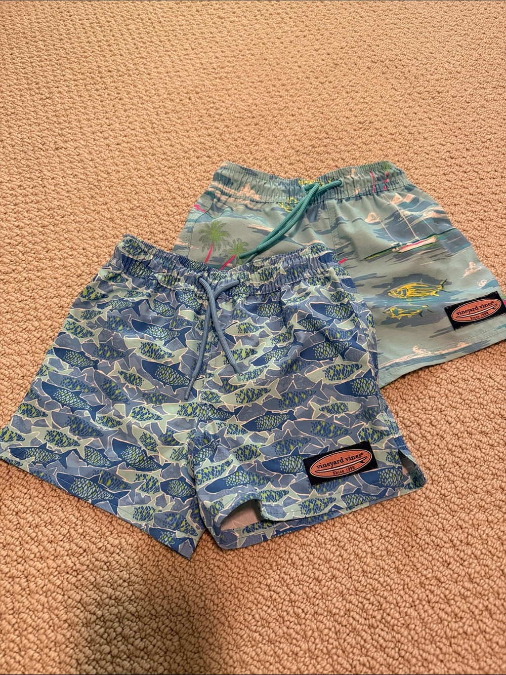 Vineyard Vines Light Blue Kids Swim Shorts with Fish & Nautical Prints